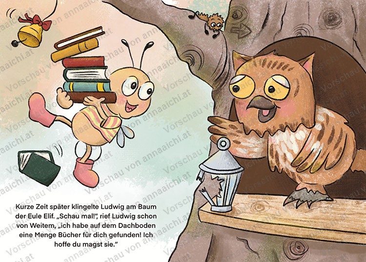 Buchseite: Ludwig und die Eule mit Büchern